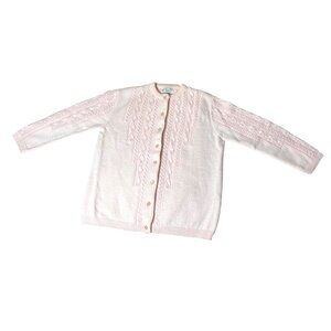 Vintage Sweater Bee By Banff Pink Cardigan Sweater Cable Knit Button Closure PIC
